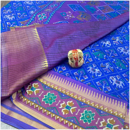 Indravati Electric Blue Pochampally Silk Saree