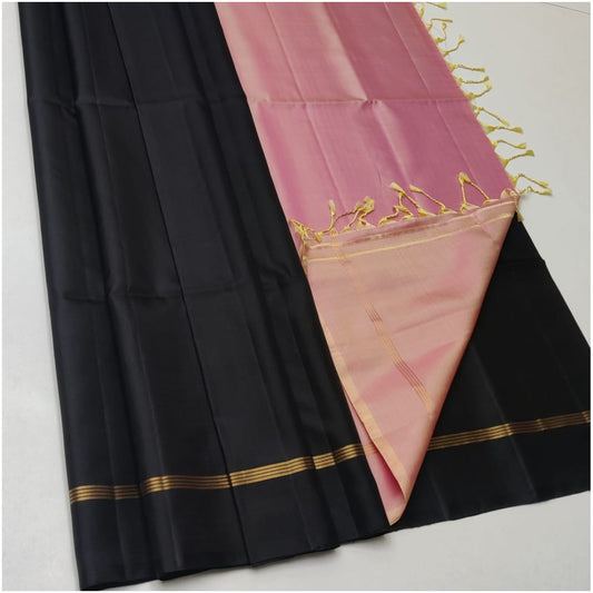 Black Blush Pink Pure Handloom Soft Silk Saree