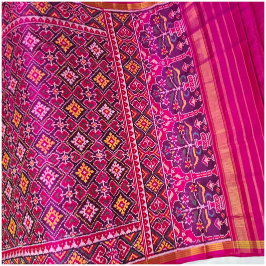 Purna Pink Pure Handloom Patola Silk Saree
