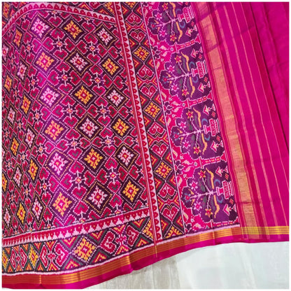 Purna Pink Pure Handloom Patola Silk Saree