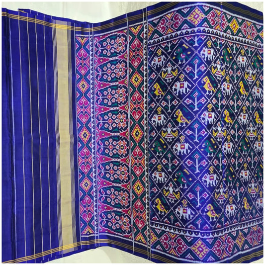 Karjan Blue Pink Pure Handloom Patola Silk Saree