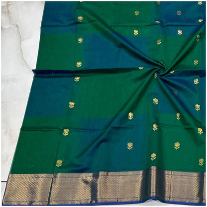 Sarju Sea Blue Green Pure Handloom Maheshwari Silk