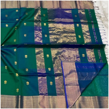 Sarju Sea Blue Green Pure Handloom Maheshwari Silk