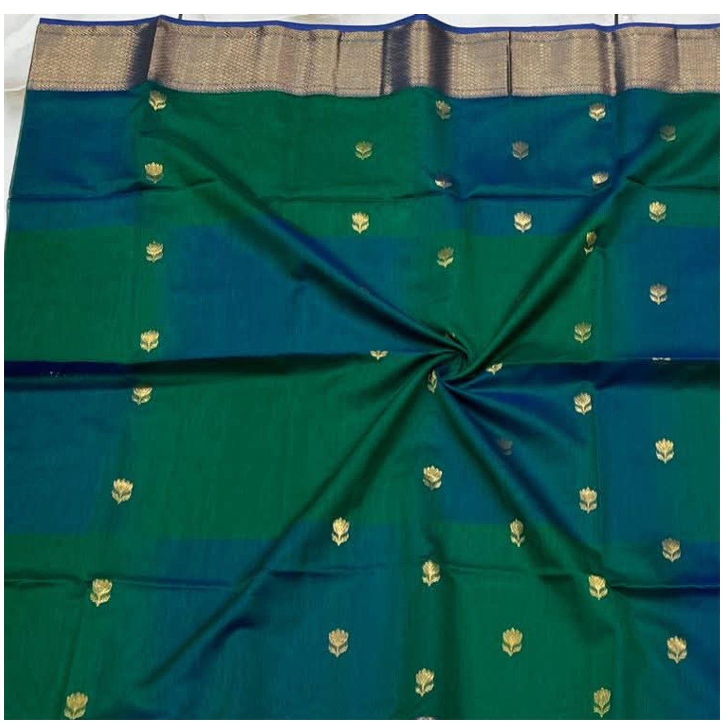 Sarju Sea Blue Green Pure Handloom Maheshwari Silk