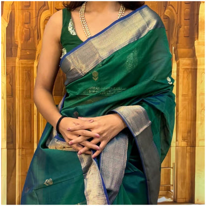 Sarju Sea Blue Green Pure Handloom Maheshwari Silk