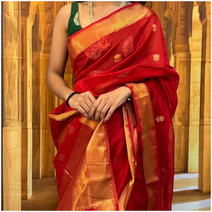 Rohni Vermillion Red Pure Handloom Maheshwari Silk