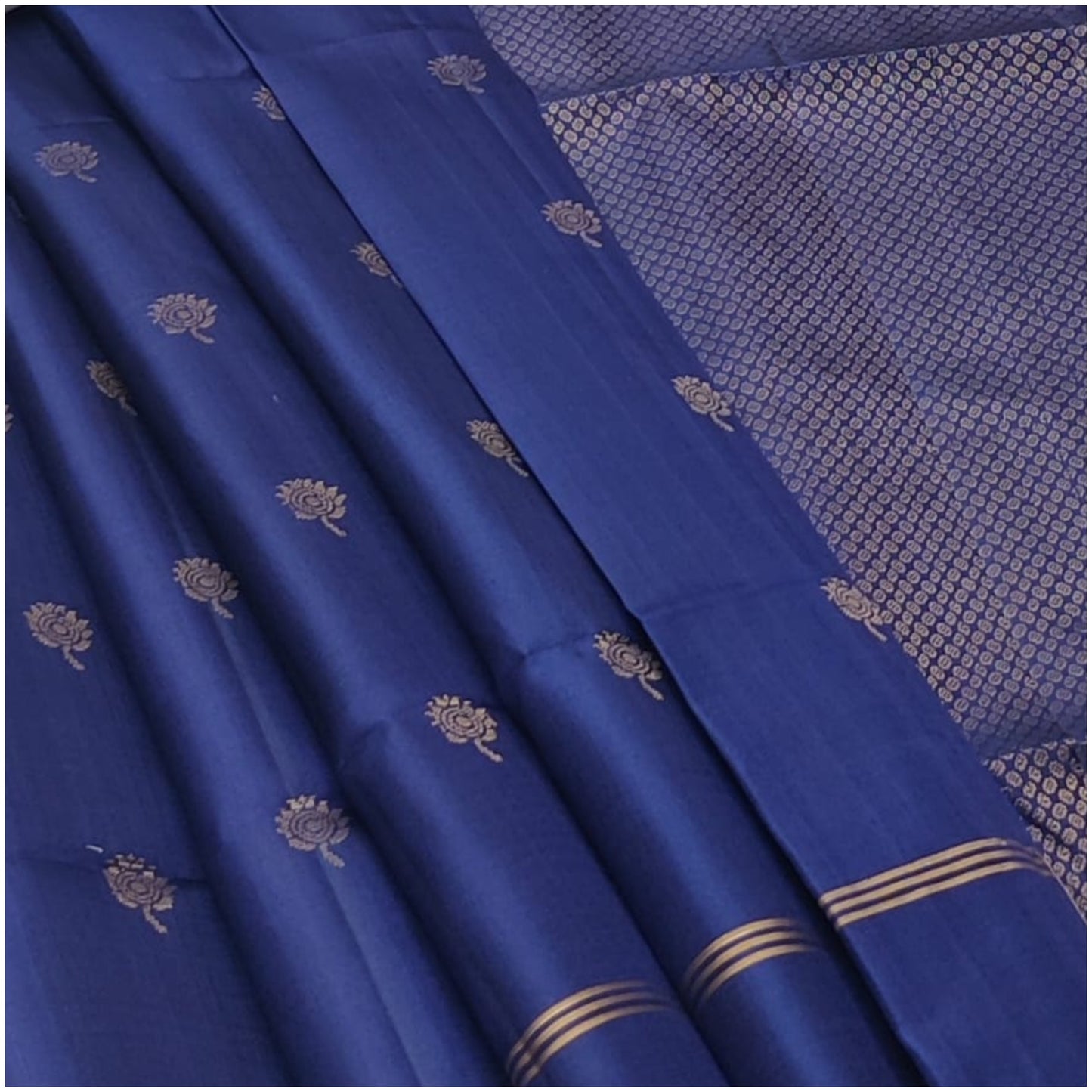 Sina Muted Blue Pure Handloom Double Warp Soft Silk Saree