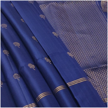 Sina Muted Blue Pure Handloom Double Warp Soft Silk Saree