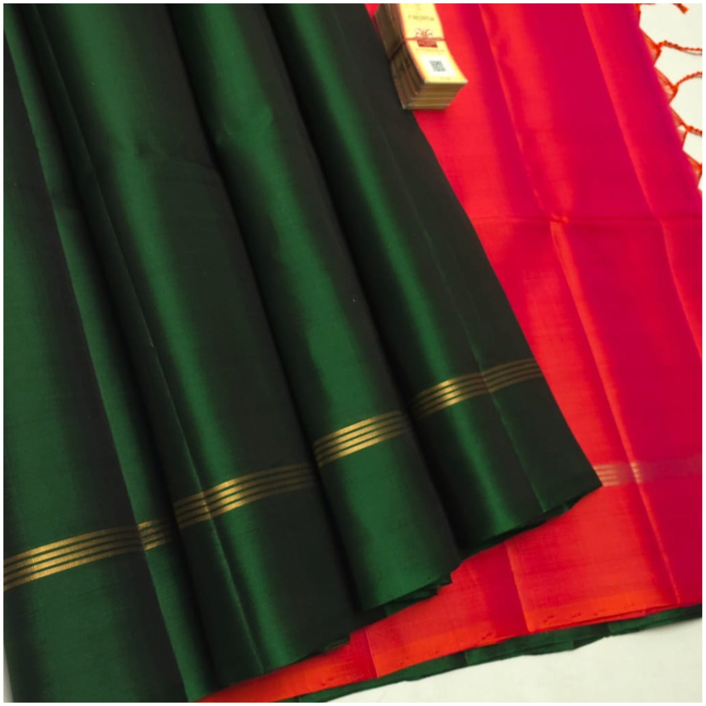 Kopili Green Red Pure Handloom Soft Silk Saree