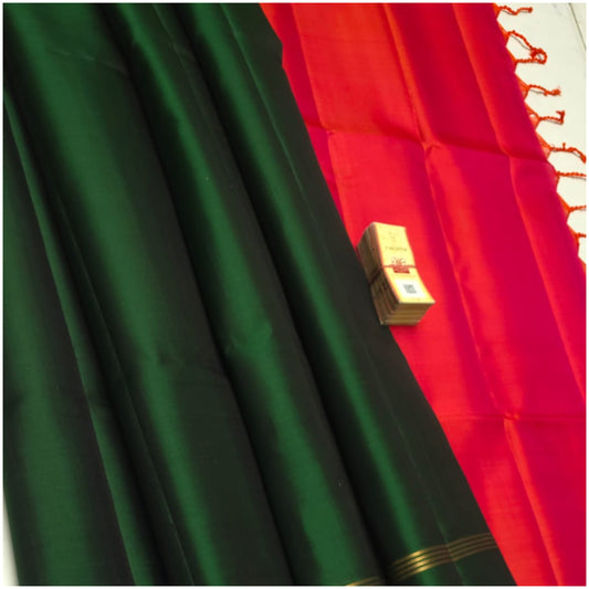 Kopili Green Red Pure Handloom Soft Silk Saree