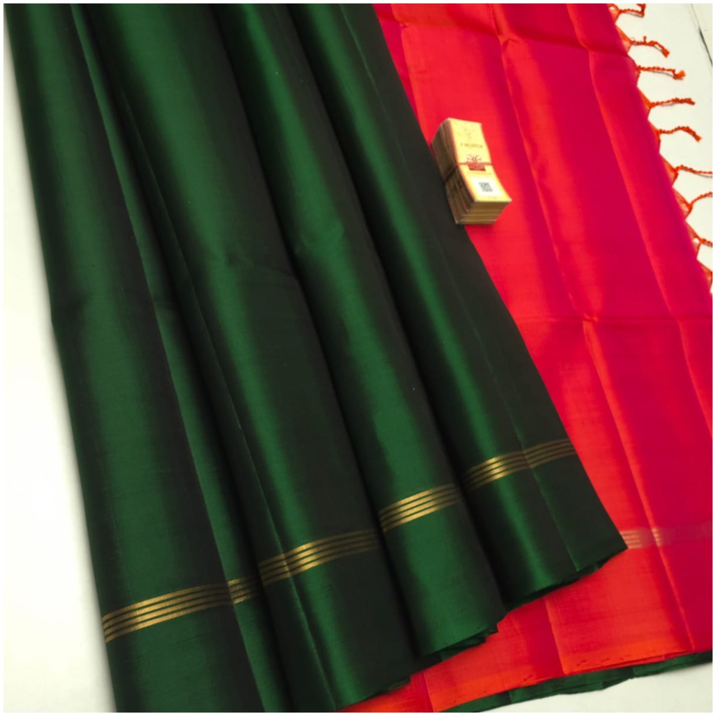Kopili Green Red Pure Handloom Soft Silk Saree