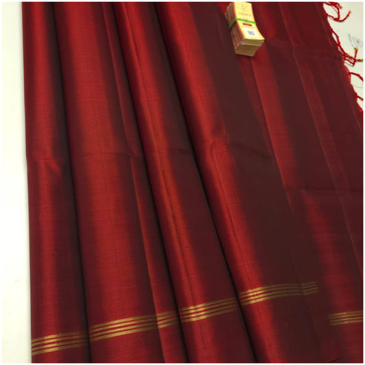 Sharda Deep Red Pure Handloom Soft Silk Saree