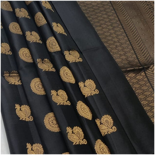 Pioli Black Pure Handloom Soft Silk Saree