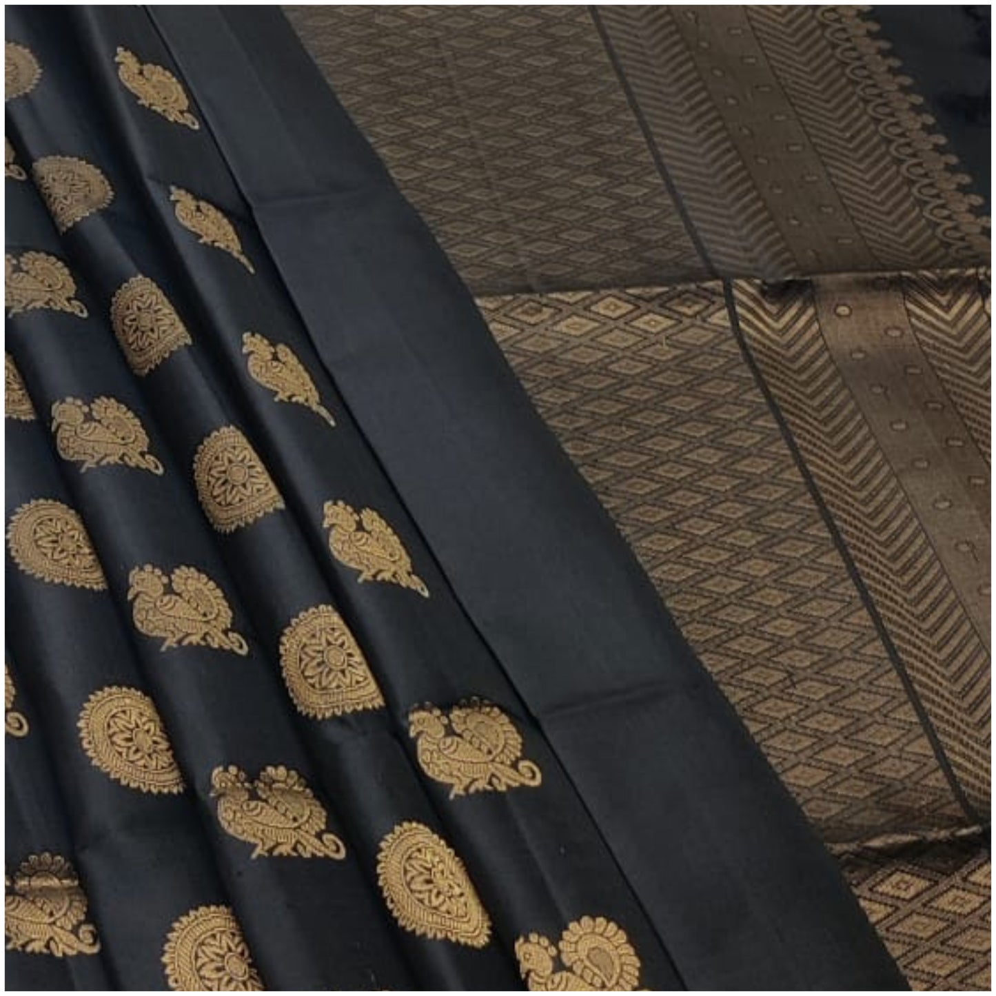 Pioli Black Pure Handloom Soft Silk Saree
