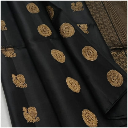 Pioli Black Pure Handloom Soft Silk Saree