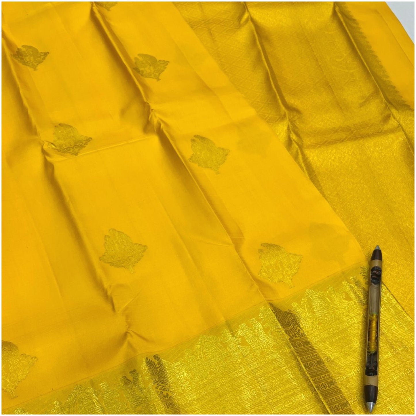 Mundeshwari Yellow Kanjivaram Pure Handloom Silk Saree | Gold Zari | ANITYA Vadhu