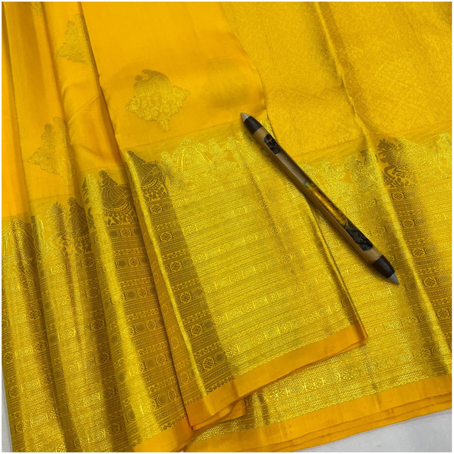 Mundeshwari Yellow Kanjivaram Pure Handloom Silk Saree | Gold Zari | ANITYA Vadhu