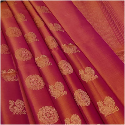 Manu Orange Pure Handloom Double Warp Soft Silk Saree