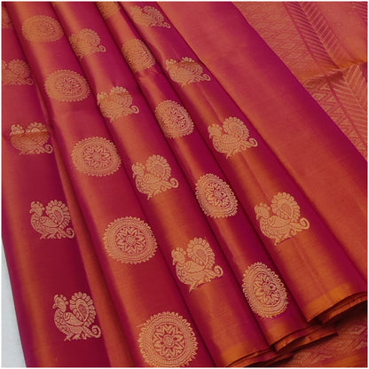 Manu Orange Pure Handloom Double Warp Soft Silk Saree