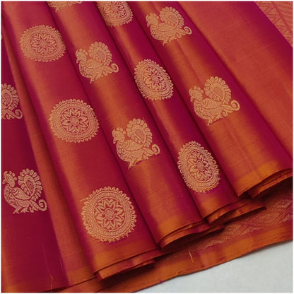 Manu Orange Pure Handloom Double Warp Soft Silk Saree