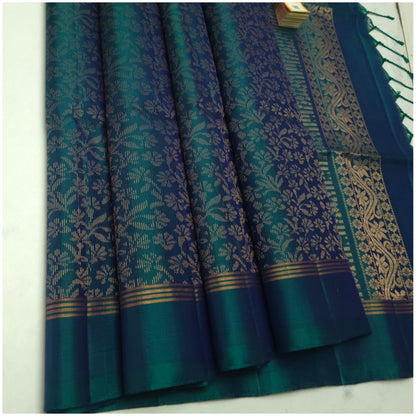 Periyar Teal Pure Handloom Soft Silk Saree