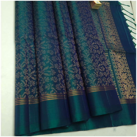 Periyar Teal Pure Handloom Soft Silk Saree
