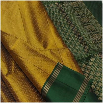 Sonali Mustard Green Pure Handloom Double Warp Soft Silk Saree