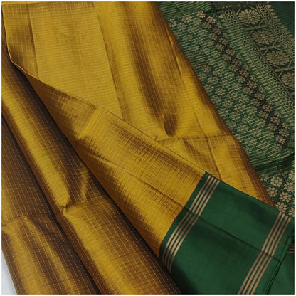 Sonali Mustard Green Pure Handloom Double Warp Soft Silk Saree