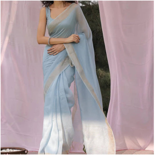 Pastel Blue Pure Handloom Linen Silk Saree