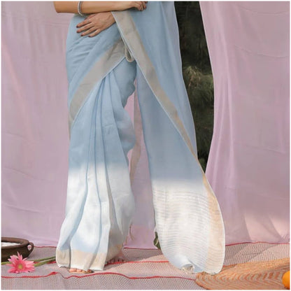 Pastel Blue Pure Handloom Linen Silk Saree