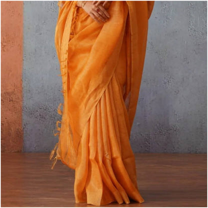 Earthy Orange Pure Handloom Linen Silk Saree