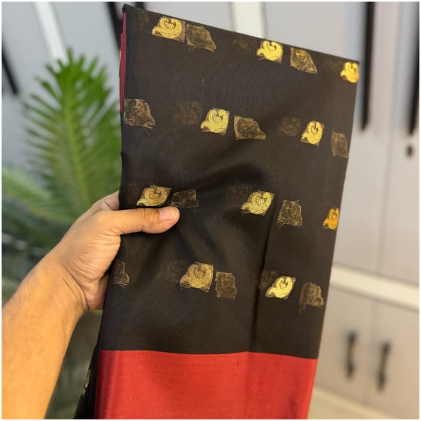 Black Red Butti Pure Organza Silk Saree