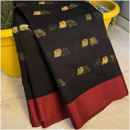 Black Red Butti Pure Organza Silk Saree