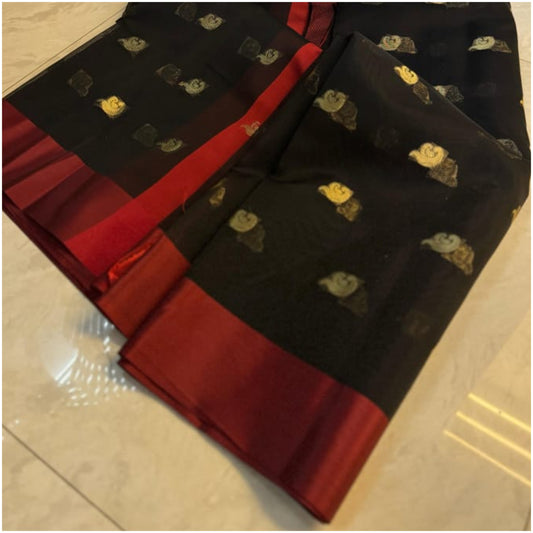 Black Red Butti Pure Organza Silk Saree
