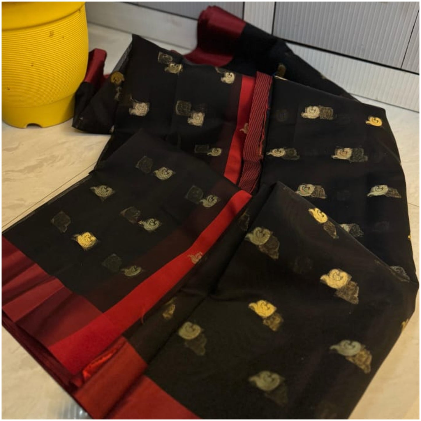 Black Red Butti Pure Organza Silk Saree