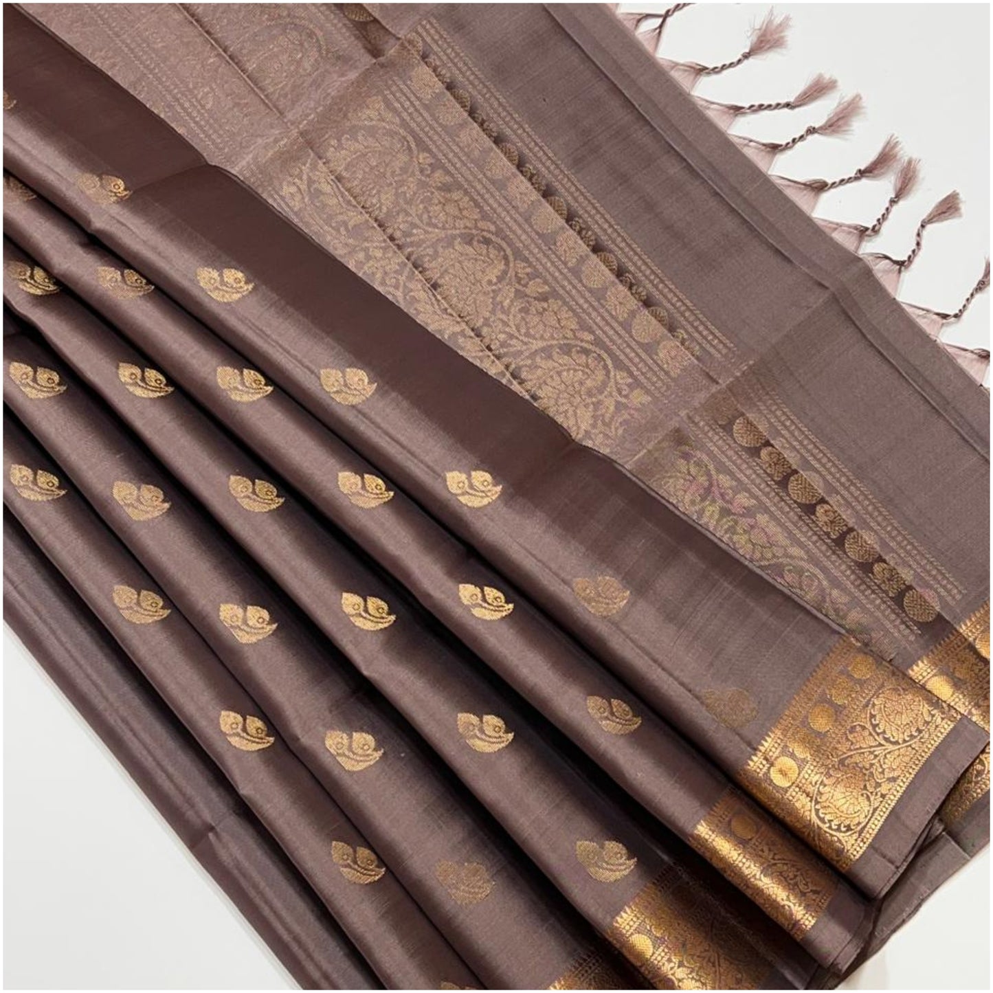 Vaigai Dusty Rose Pure Handloom Double Warp Soft Silk Saree