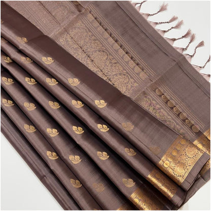 Vaigai Dusty Rose Pure Handloom Double Warp Soft Silk Saree