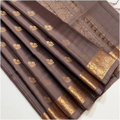 Vaigai Dusty Rose Pure Handloom Double Warp Soft Silk Saree