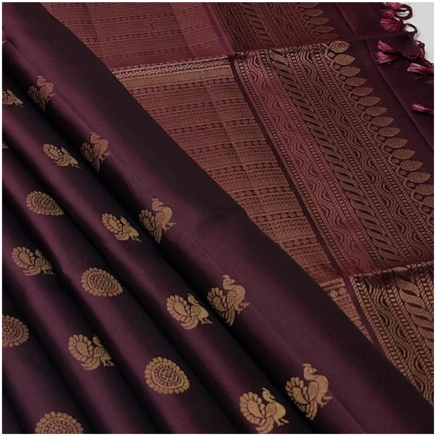 Seonath Deep Plum Pure Handloom Double Warp Soft Silk Saree