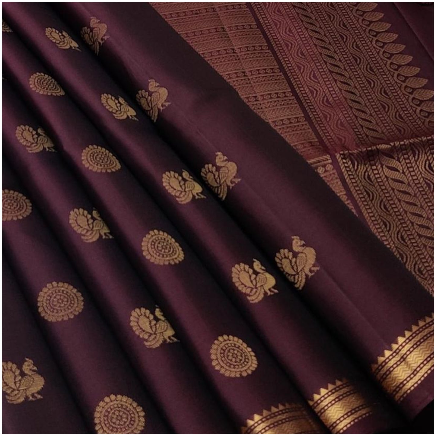 Seonath Deep Plum Pure Handloom Double Warp Soft Silk Saree
