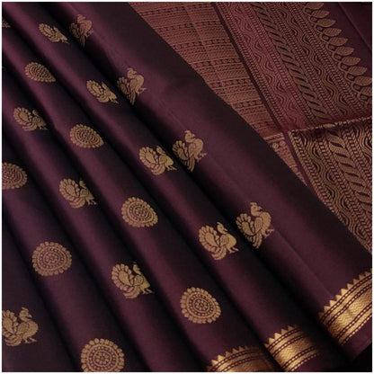 Seonath Deep Plum Pure Handloom Double Warp Soft Silk Saree