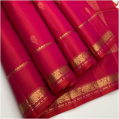 Bhima Cranberry Pink Red Pure Handloom Double Warp Soft Silk Saree