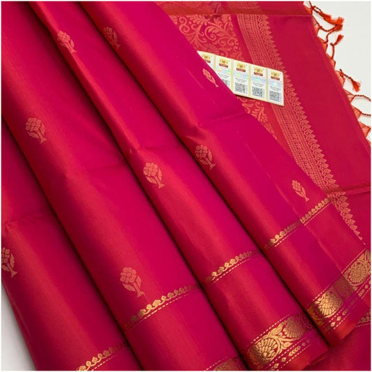 Bhima Cranberry Pink Red Pure Handloom Double Warp Soft Silk Saree