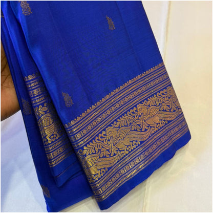 Ponni Rich Cobalt Blue Kanjivaram Pure Handloom Silk Saree | 3Gm Gold Zari Border | ANITYA Vadhu