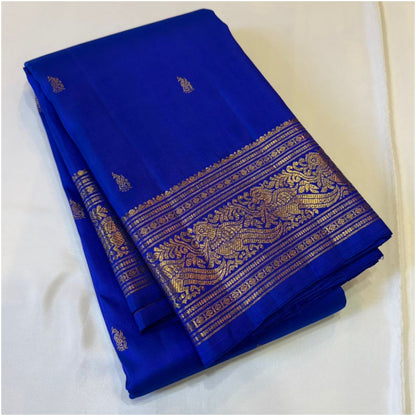 Ponni Rich Cobalt Blue Kanjivaram Pure Handloom Silk Saree | 3Gm Gold Zari Border | ANITYA Vadhu