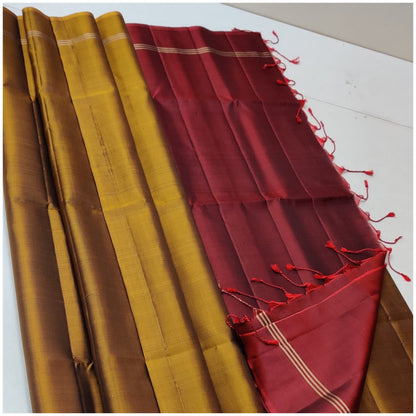 Suhani Mustard Red Pure Handloom Double Warp Soft Silk Saree