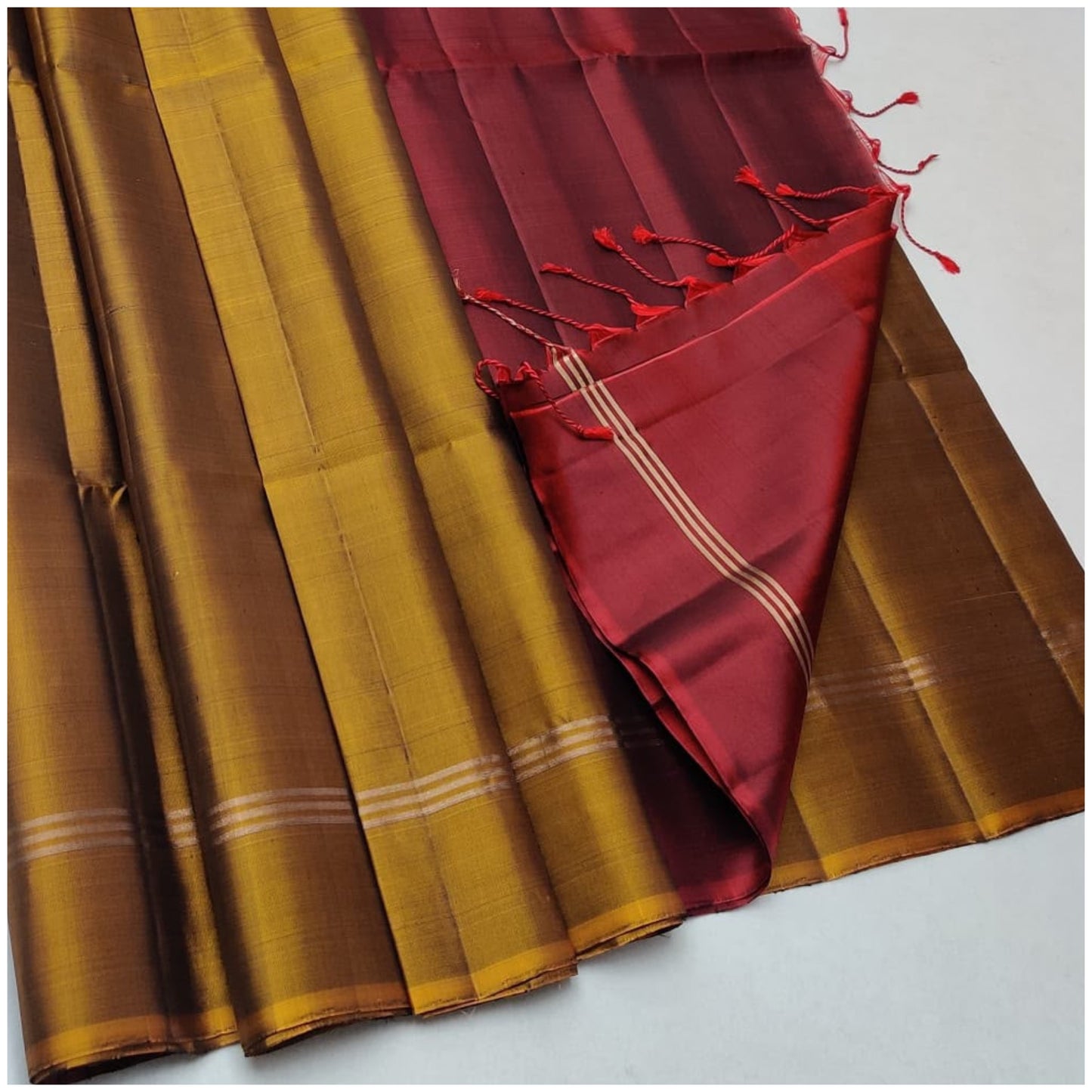 Suhani Mustard Red Pure Handloom Double Warp Soft Silk Saree