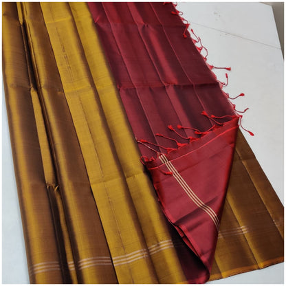 Suhani Mustard Red Pure Handloom Double Warp Soft Silk Saree