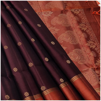 Vedika Plum Orange Pure Handloom Double Warp Soft Silk Saree