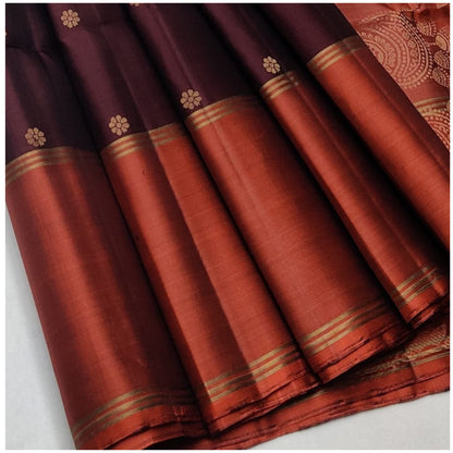 Vedika Plum Orange Pure Handloom Double Warp Soft Silk Saree